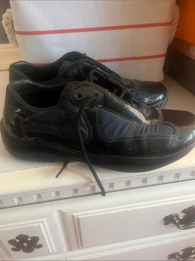 Prada Black Patent and Leather Low-Top Sneakers
